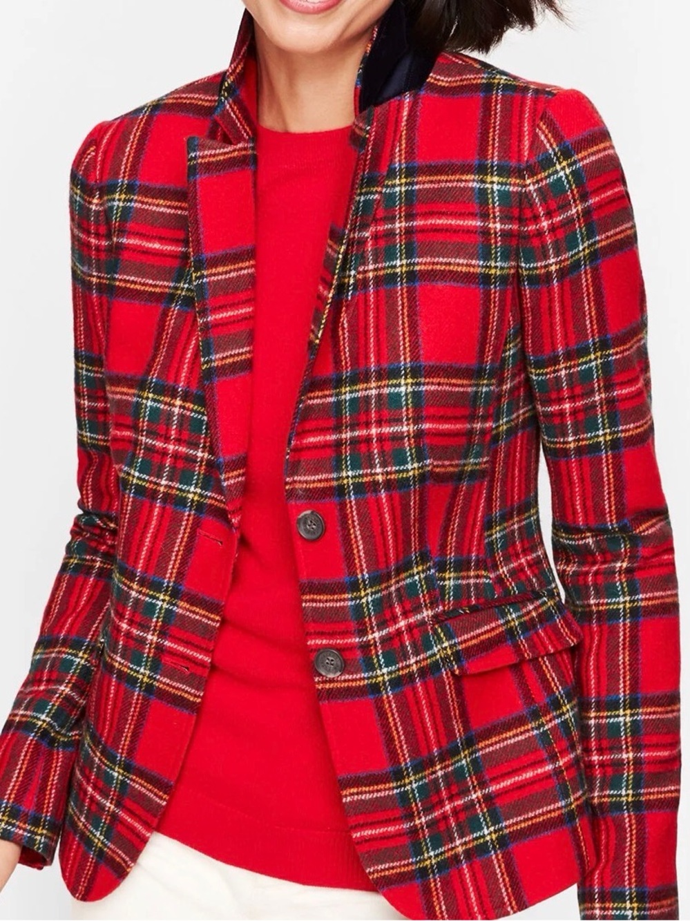 Talbots Red Plaid Wool Blend Blazer Size 14 NWT Classic Preppy Holiday Workwear